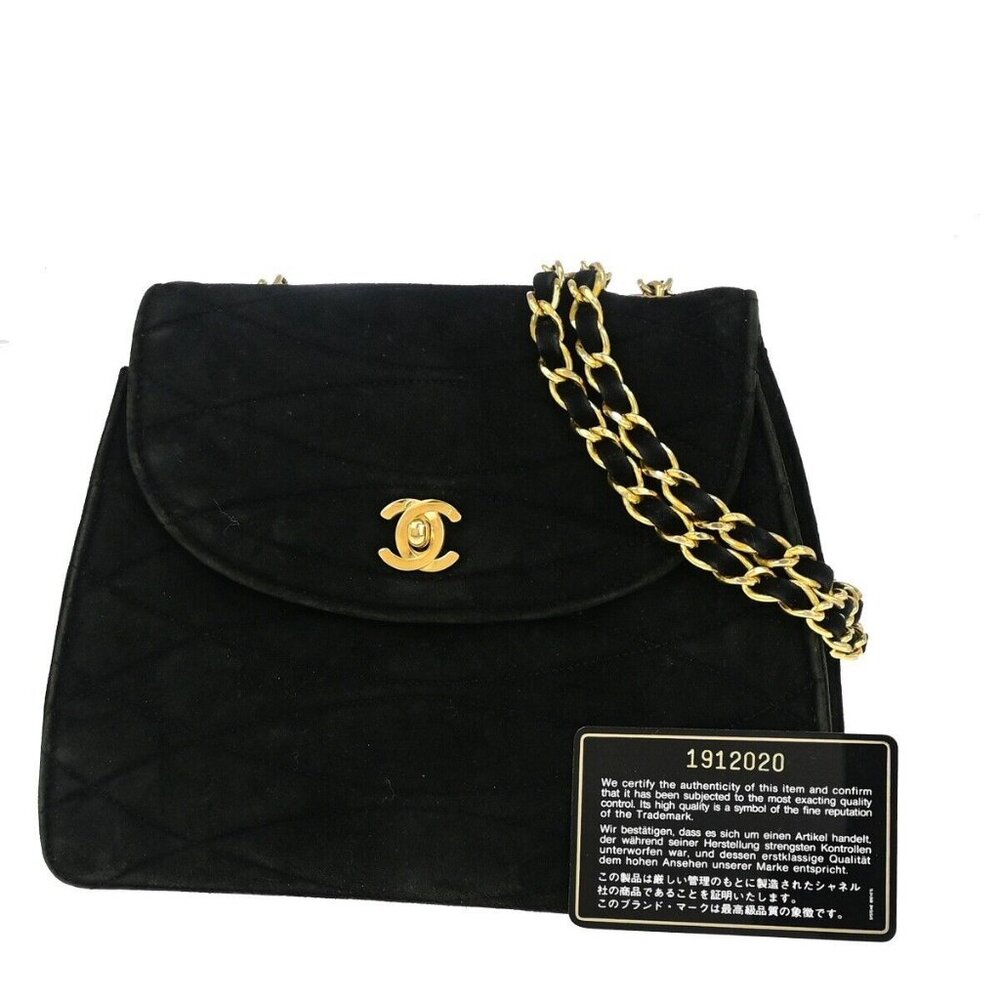 CHANEL CC Logo Velvet Chain Shoulder Bag Suede Leather Black Vintage authentic